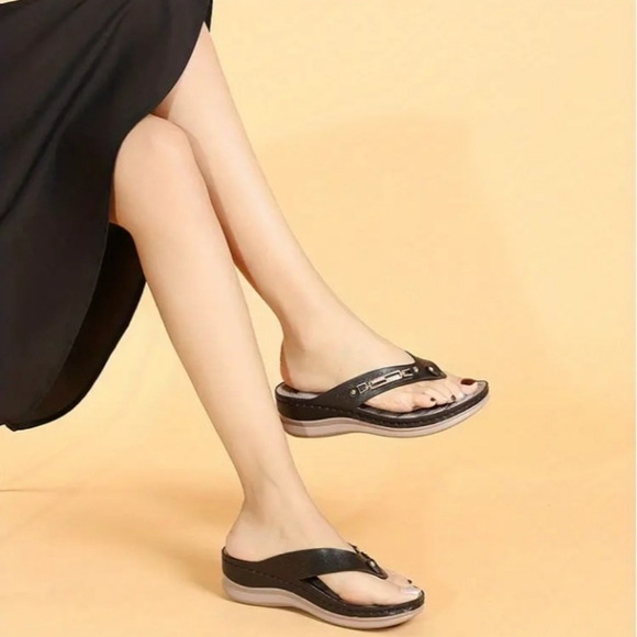 Women Wedges Slip On Flip Flops Shoes - Picture 5 of 12